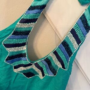 Green Halter dress with Beaded Neckline